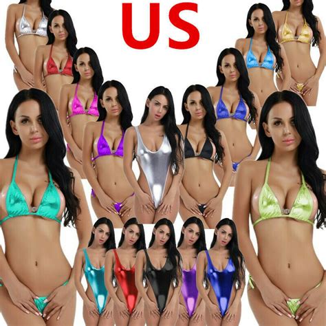 US Women S Shiny Metallic Bikini Set Micro Mini Bra India Ubuy