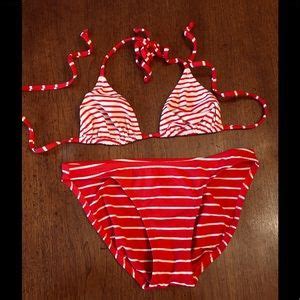 J Crew Swim Jcrew Red And White Striped Bikini W Triangle Top Poshmark