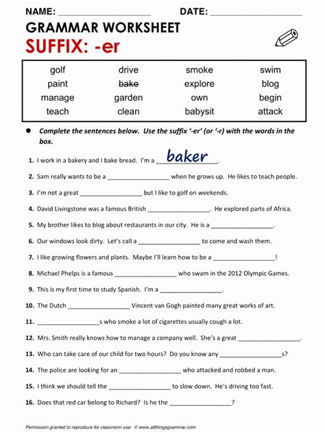 Free Suffix Worksheet Luxury Grammar Suffixes Worksheets Simple Template Design