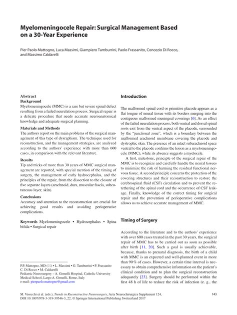 Pdf Myelomeningocele Repair Surgical Management Based On A 30 Year
