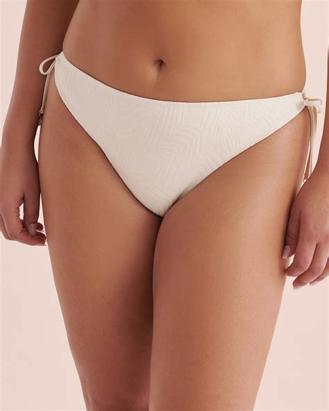 TURQUOISE COUTURE Tropical Textured Side Tie Bikini Bottom White Bikini Village