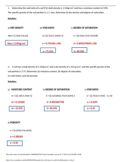 Determine The Void Ratio of A Soil If Its Bulk Density Is 1 | Download ...