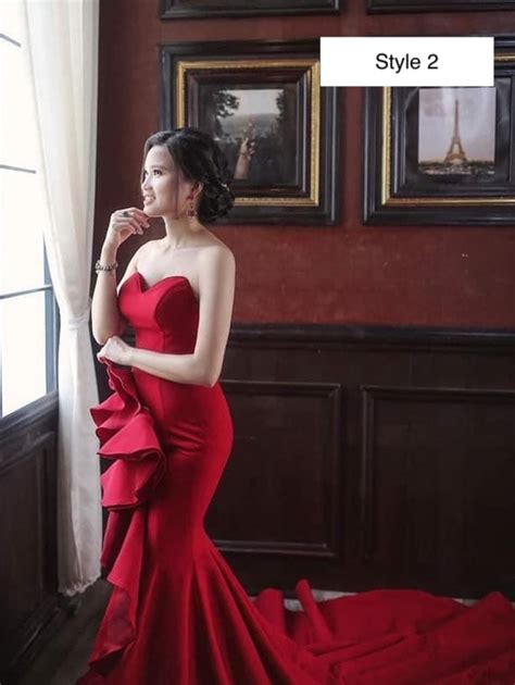 Hot Red Off The Shoulder Satin Split Thigh Mermaid Wedding Dress With Detachable Train Various