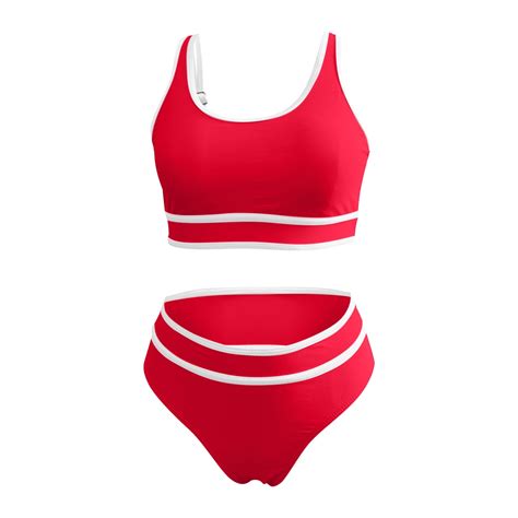 Floleo Women S High Waisted Bikini Sets Sporty Two Piece Swimsuits Color Block Cheeky High Cut