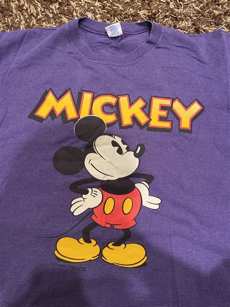 Rare VTG VELVA SHEEN Mickey Mouse Purple Striped T Sh Gem