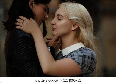 Blonde Brunette Lesbians Going Kiss Each Stock Photo 1201005751 Shutterstock