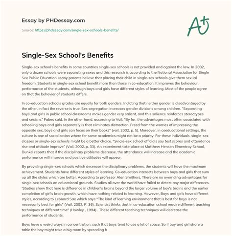 Single Sex School S Benefits Phdessay