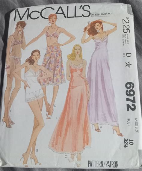 Vintage S Lingerie Sewing Pattern Camisole Bra Flare Panty Long Slip Size Medium Mccall S