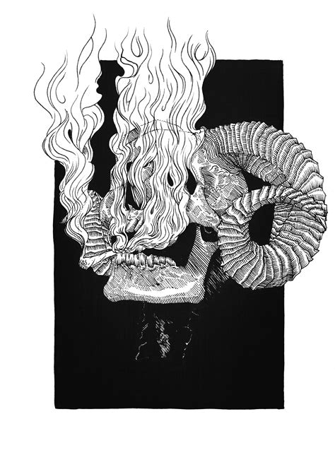 Horny Skull Smokin A Joint Ink On Bristol 9x12 R Art