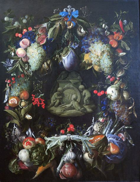 Garland Of Fruit Around A Medallion With Putti Attrib Jan Van Den