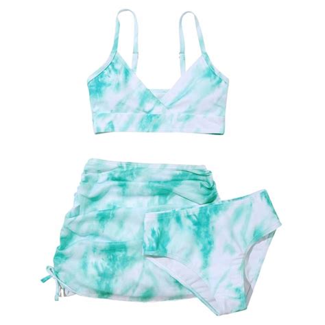SILVERCELL Kid Girl S 3 Piece Swimsuits Tie Dye Bikini Bathing Suit With Cover Up Beach Skirt 8