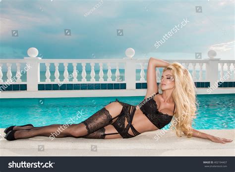 Sexy Blonde Model Erotic Lingerie Stockings Stock Photo Shutterstock