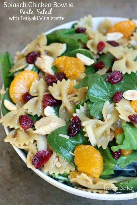 Spinach, Chicken, Bowtie Pasta Salad with Teriyaki Vinaigrette - Tastes