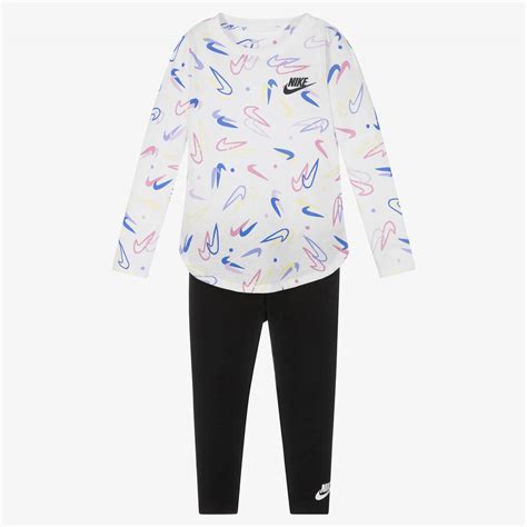 Nike - Girls White & Black leggings Set | Childrensalon Outlet