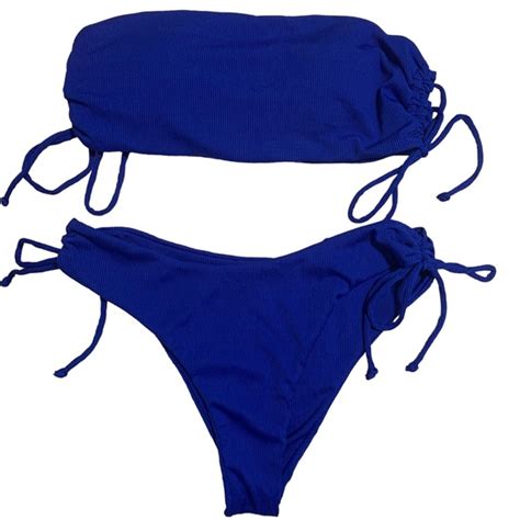 SHEIN Swim Strapless Cheeky Shein Bikini Adjustable Strings On