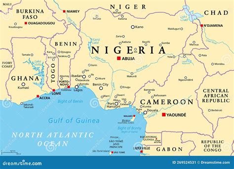 Nigeria and West Africa Countries on the Gulf of Guinea, Political Map Stock Vector ...