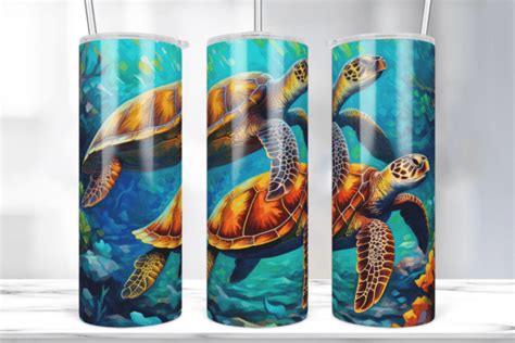 3D Colorful Sea Turtle Tumbler Wrap PNG Graphic By Marshall Designs