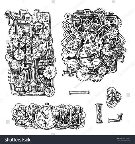 Beautiful Hand Drawn Sketch Steampunk Mechanism Stock Vector Royalty