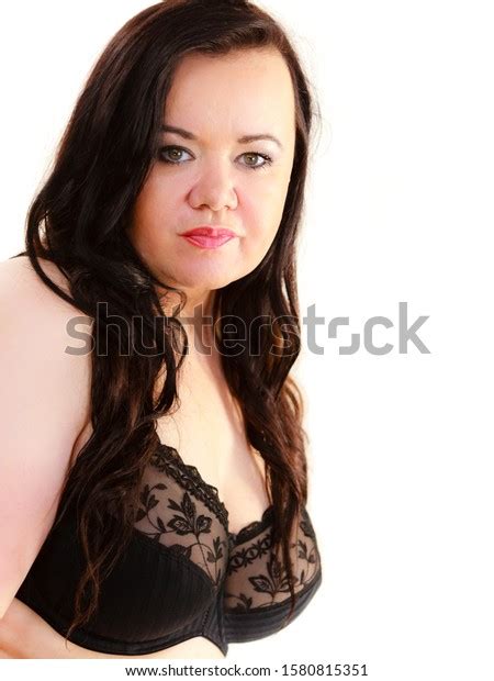 Plus Size Fat Mature Woman Wearing Black Lace Bra Showing Her Big Chest