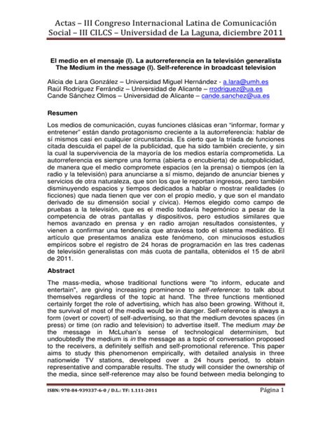 El Medio En El Mensaje Autorreferencia En Televisi N Alicia De