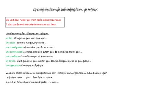 La Conjonction De Subordination