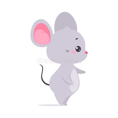 Cute Grey Mouse Character With Large Ears And Tail Standing Vector