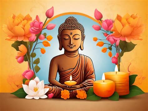 premium photo  painting   buddha  flowers   pink flower