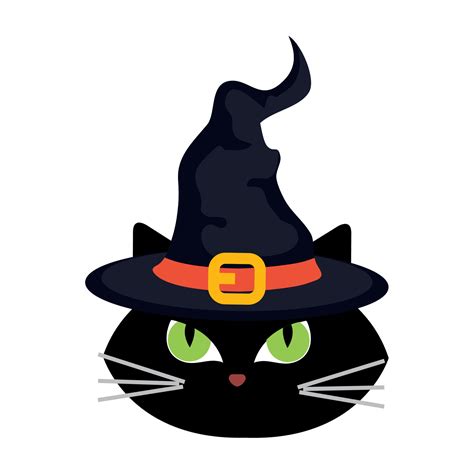 Halloween Face Of Cute Black Cat With Hat Witch Vector Art At