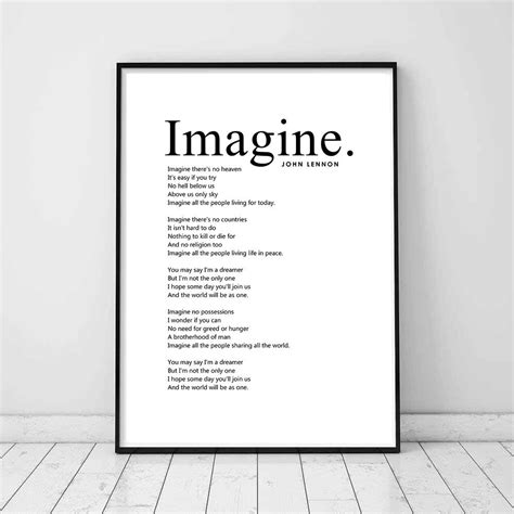 Imagine Printable Song Lyrics the Beatles Wall Art John Lennon Instant