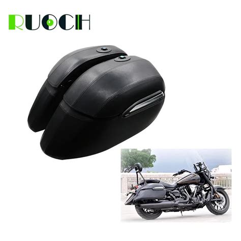 Luggage Saddlebag for Motorcycle Cruiser Hard Leather Trunk Saddle Bag ...