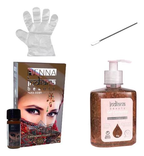 Henna Sobrancelha Indiana Beauty E Gel Calmante Depila O Cor Castanho