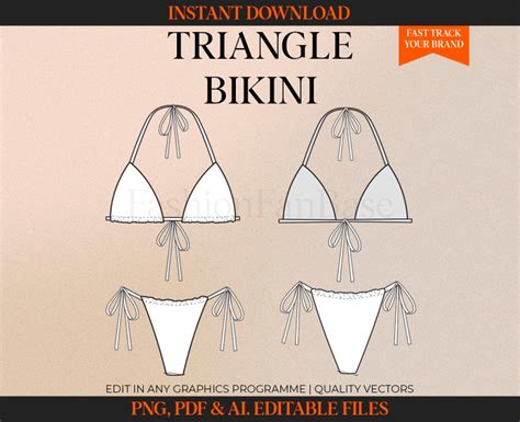 Triangle Bikini Drawing Bikini Fashion Flat Fashion Design Template Tech Pack Template Swimwear