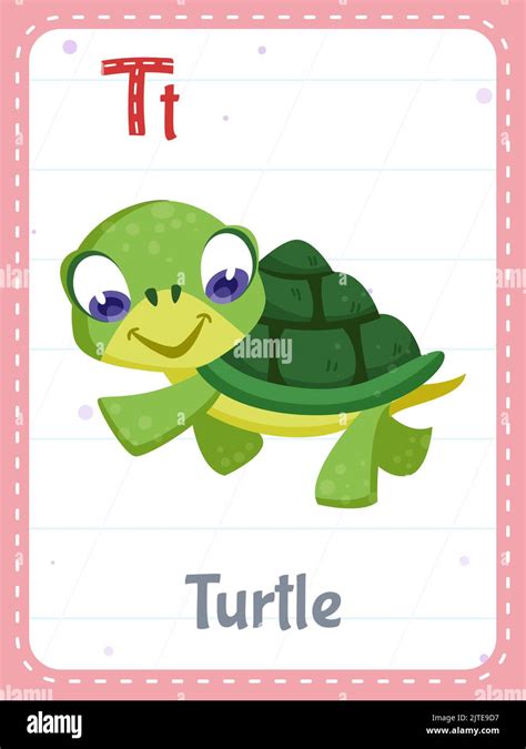 Alphabet Printable Flashcard With Letter T And Tortoise Wild Animal