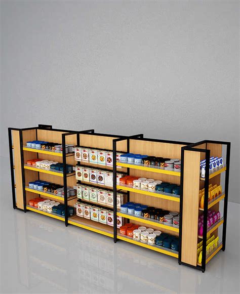 Creative Modern Retail Store Shelves Wood And Metal Gondola Display