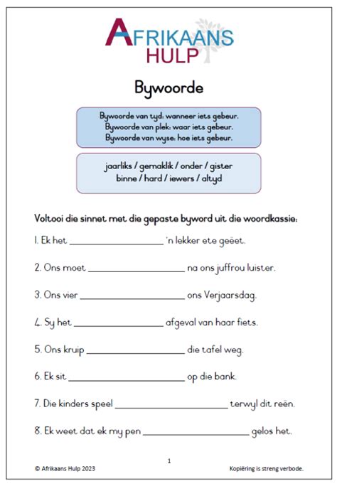 Bywoorde Graad 3 2 Afrikaans Hulp