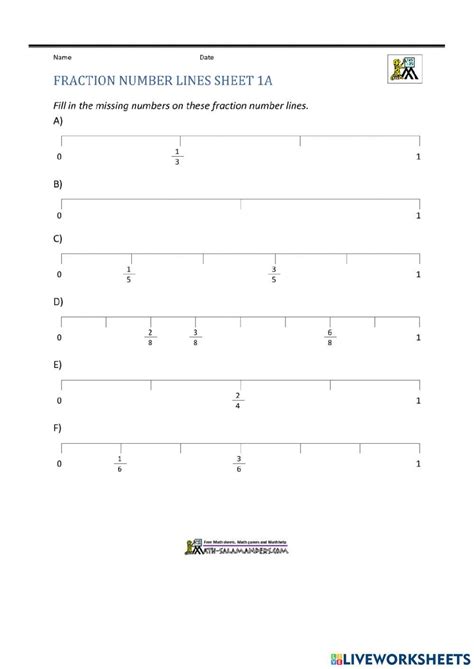 Understand A Fraction On A Number Line Worksheet For 4th 6th