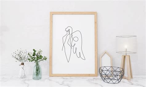 Angel Line Art Angel Wings Wall Art Angel Art Print Angel Prints