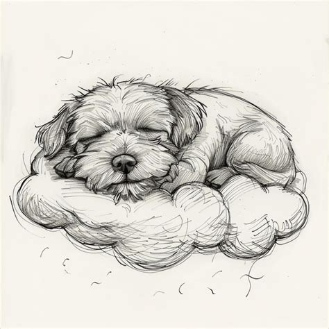 Dibujo De Un Perro Durmiendo En Una Nube Con Los Ojos Cerrados Imagen