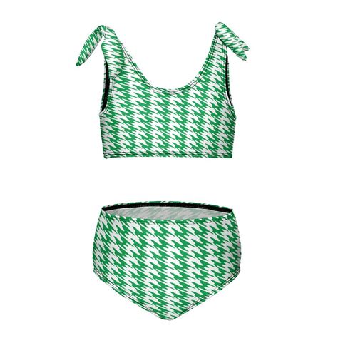 Aesthetic Dark Green And White Ripple Girl S 2 Piece Bikini Set Beach Sport Swimsuit Swimwear 7
