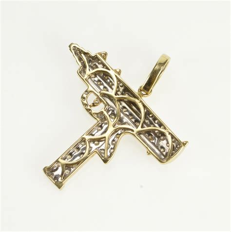 10k 100 Ctw Diamond Encrusted Pave Uzi Gun Yellow Gold Pendant