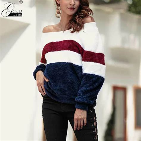 Gold Hands Autumn Winter Women Streetwear Solid Round Neck Patchwork