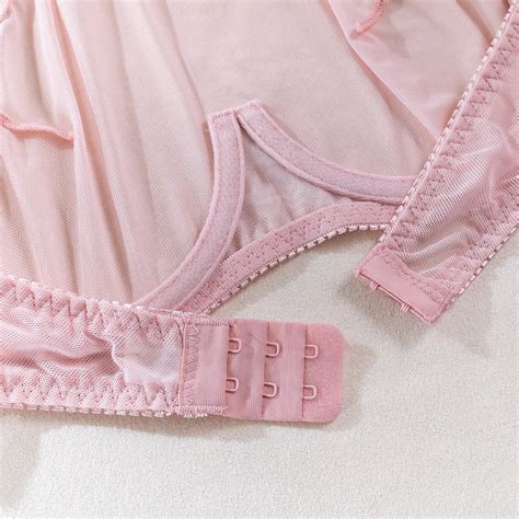 Pink Halter Neck Mesh Transparent Basic Lingerie Sets Full Cover Bra And Panty Hot Set Buy