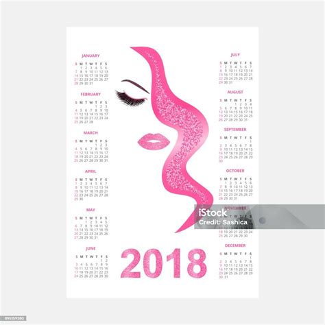 Vetores De Mulheres Com Calendário De Purpurina Maquiagem 2018 Vector A