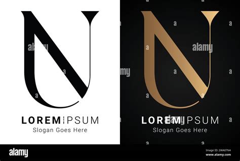 Luxury Initial Nu Or Un Monogram Text Letter Logo Design Stock Vector