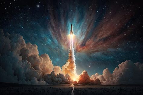 Premium AI Image | Rocket launch with view of the stars and galaxies in ...