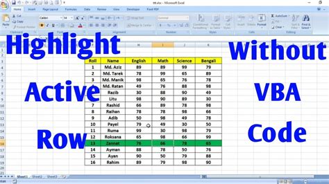 How To Highlight Active Row In Excel Without Vba Highlight Active Cell In Excel Youtube