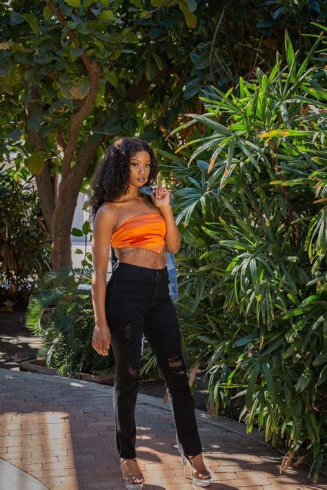 Hispano Latina Modelo Afroamericana Modelo Hispano Latina Posando Hermoso En El Paisaje De