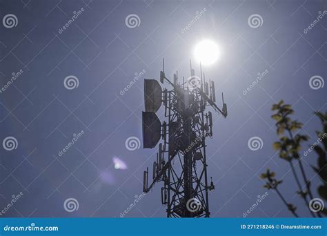 Telecommunication Towers With Wireless Antennas Against The Sky Tv