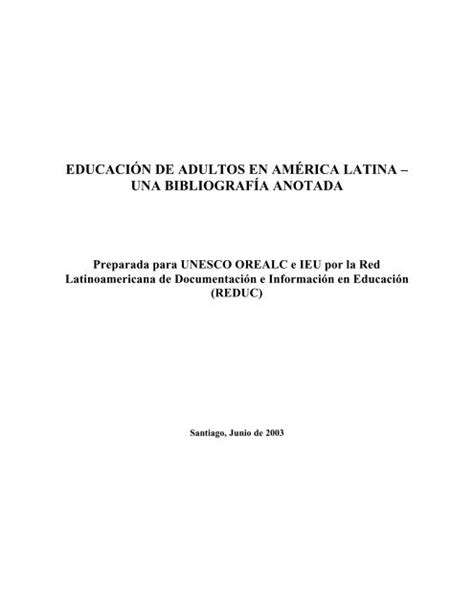 Educaci N De Adultos En Am Rica Latina Una