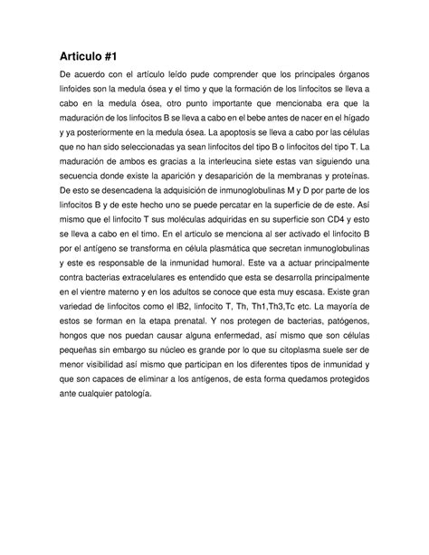 Articulo 1 RESMEN DE INMUNOLOGIA Articulo De Acuerdo Con El